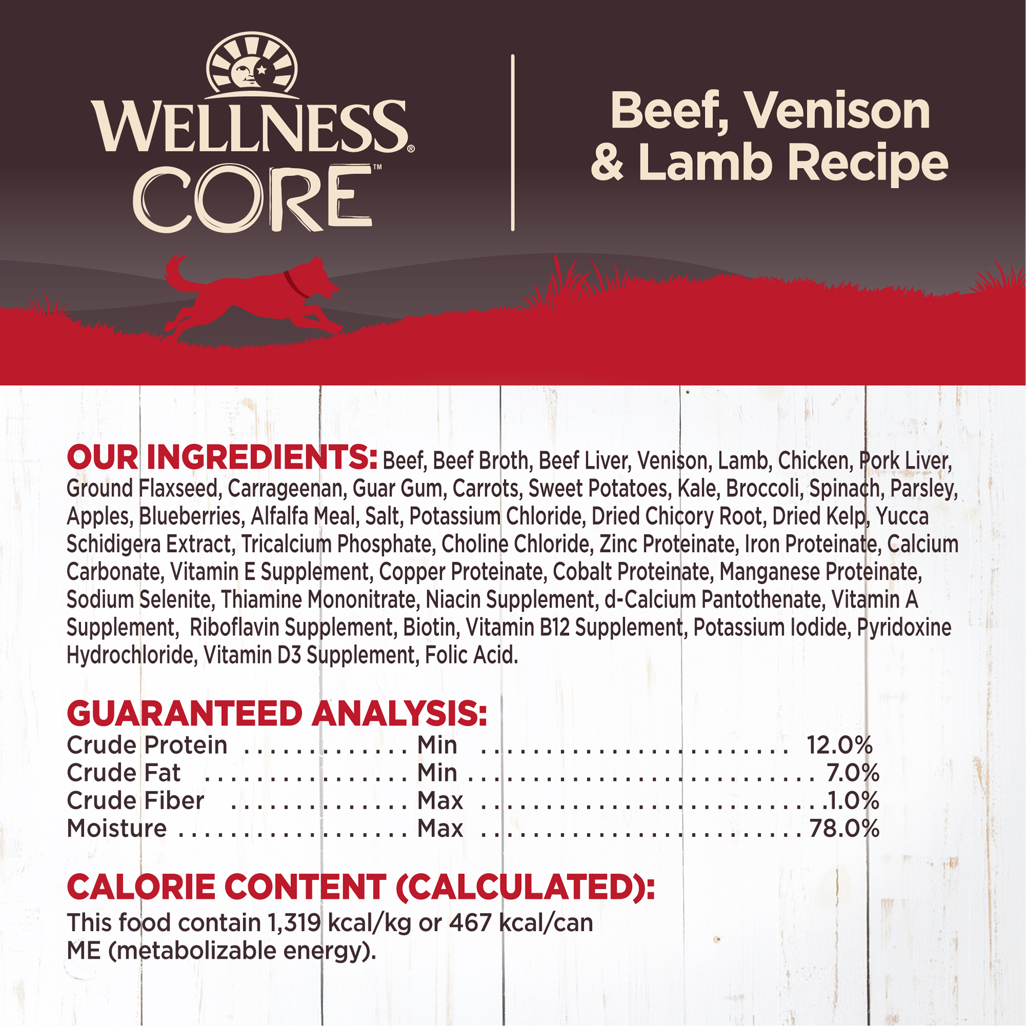 Wellness CORE Natural Wet Grain Free Canned Dog Food, Beef, Venison & Lamb, 12.5-Ounce Can (Pack of 12) - image 5 of 7