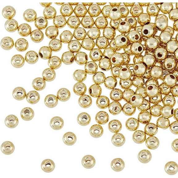 200pcs 4mm Gold Alloy Spacer Beads Smooth Round Beads Loose Ball Beads Small Beads with Hole for DIY Earring Necklace Bracelet MakingHole:1.4mm Gold