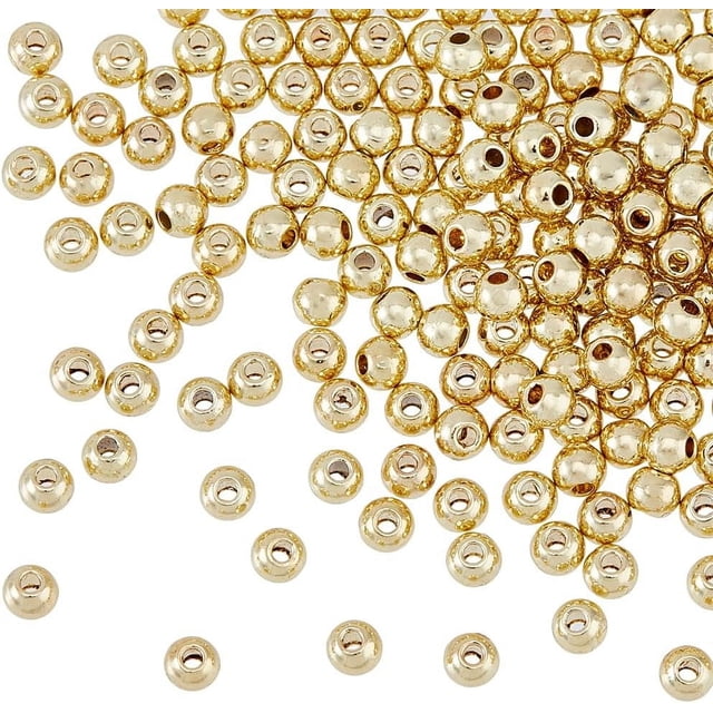 200pcs 4mm Gold Alloy Spacer Beads Smooth Round Beads Loose Ball Beads Small Beads with Hole for DIY Earring Necklace Bracelet Making Hole:1.4mm