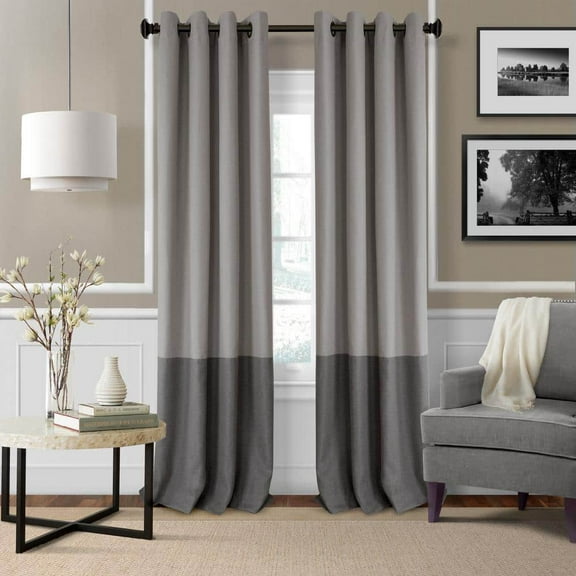 Gray Color Block Grommet Room Darkening Curtain(Single Panel) - 52 in. W x 95 in. L
