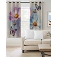 thumbnail image 2 of Pink Blue Flower Blackout Curtains 63 Inch Length Watercolor Gradient Blue Pink Floral Butterfly Linen Texture Thermal Insulated Window Curtain Drapes 2 Panels for Bedroom Living Room 52"Wx63"L, 2 of 9