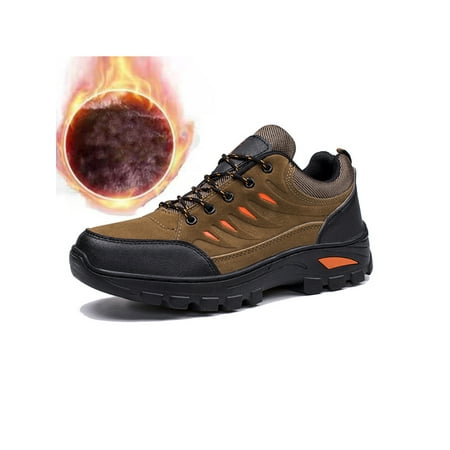

Rotosw Mens Sneakers Lace Up Comfort Shoe Plush Lined Hiking Shoes Warm Sport Trainers Cold Weather Lightweight Athletic Sneaker Brown Cotton 7