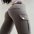thumbnail image 5 of QLEICOM Womens Yoga Pants Capri Leggings Multi Pockets Stretchy Tight-fitting Sports Pants High-waist Quick-drying Running Hip Trousers Workout Leggings Tummy Control Leggings Gray S, 5 of 7