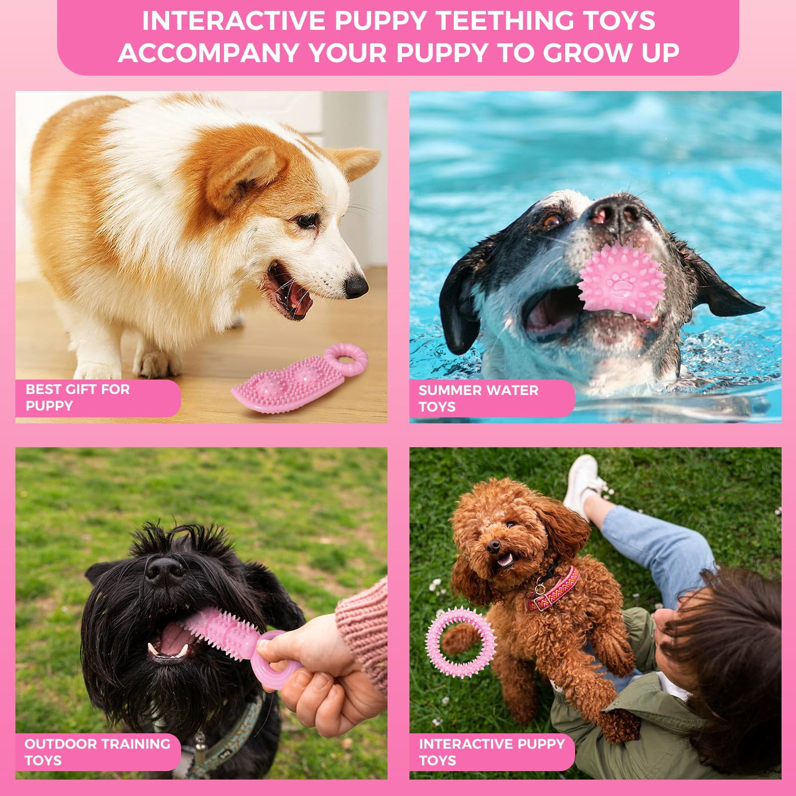 Puppy Toys, 6 Pack Dog Chew Toys for Puppy, Cute Pink Small Dog Toys, Teething Toys for Puppies, Soft Durable Interactive Chew Toy for Small Dogs