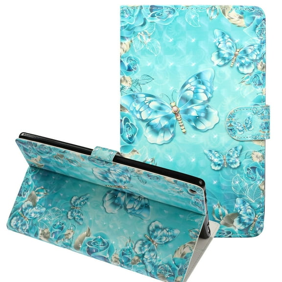 Fire HD 10 Case 2017 7th Generation, Allytech PU Leather 3D Pattern Folio Stand Smart Cover Auto Sleep Wake Shockproof Cards Holder Wallet Case for Amazon Kindle Fire HD 10 2017/2015, Blue Butterfly