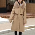 thumbnail image 4 of HAPIMO Women Faux Leather Trench Coat Fleece-Lined Mid-Length Jacket with Fur Collar Cotton Outwear Pockets Winter Workout Zipper Yellow XL, 4 of 7