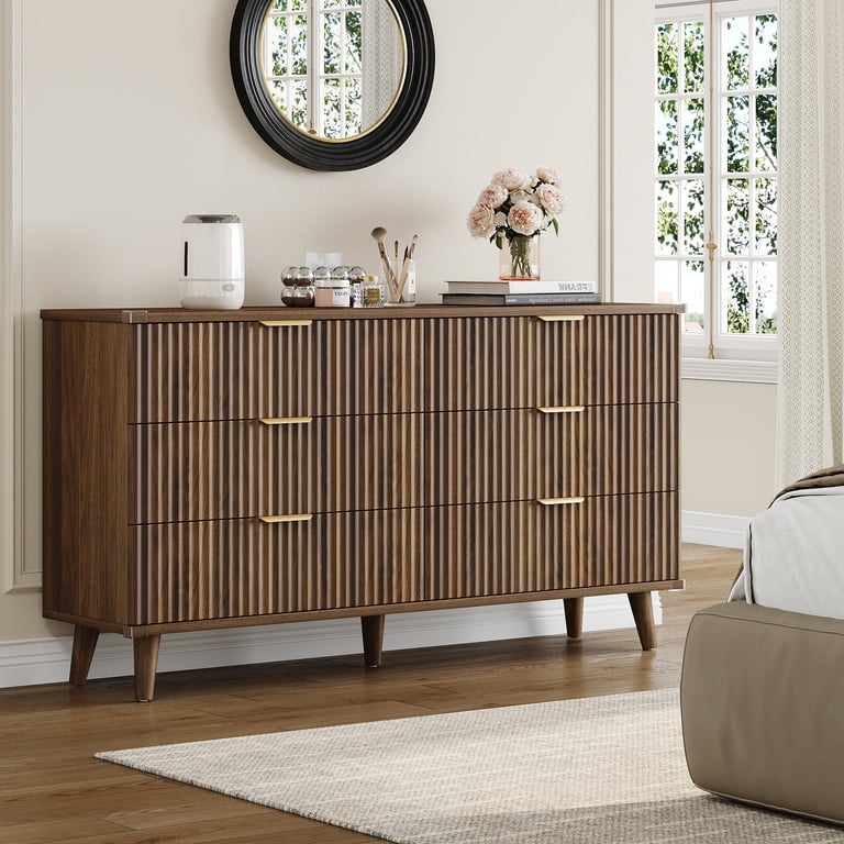 Aufeile 53" Fluted 6-Drawer Dresser, Walnut photo 5