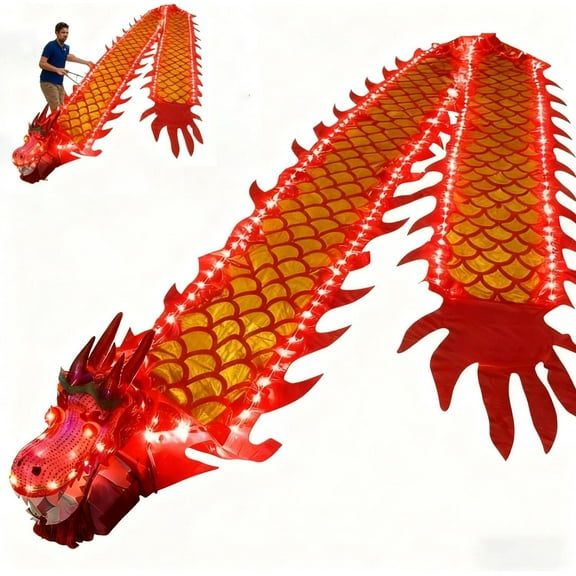 Luminous LED Flow Dance Prop & Dragon Ribbon Streamer – Perfect for Exercise and Performance, Designed for Adults and Seniors(Red, 19.6ft)