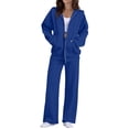 thumbnail image 2 of Women's 2 Piece Outfits Long Sleeve Zip Up Hoodie Wide Leg Pants Matching Sweatsuits Sets Blue 3XL, 2 of 7