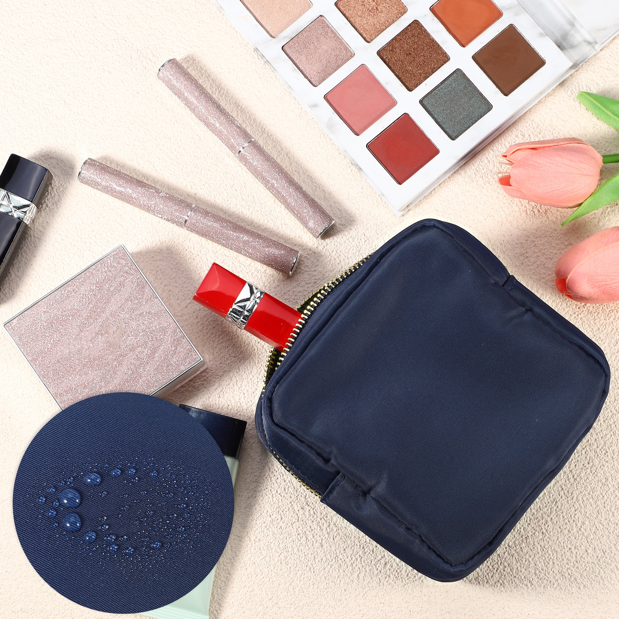 Unique Bargains Women Waterproof Makeup Bag for Business Travel Vacation Gym Dark Blue