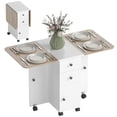 thumbnail image 1 of HOMCOM Foldable Dining Table, Drop Leaf Table on Wheels, White and Oak, 1 of 10