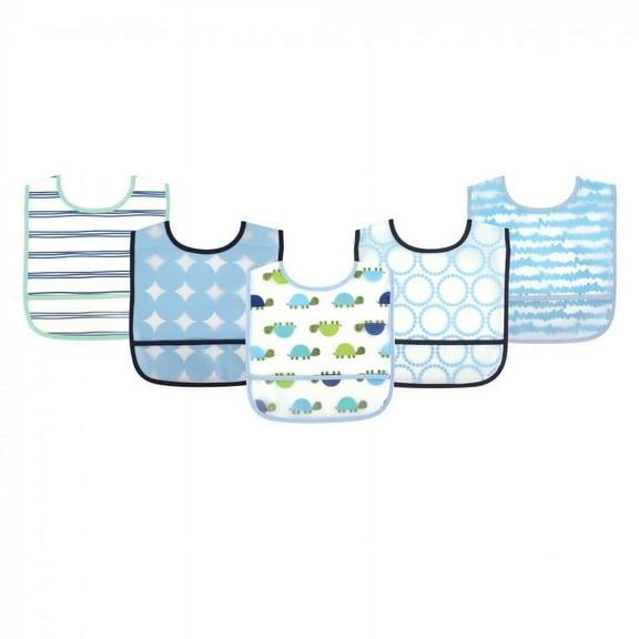 Luvable Friends Baby Boy Waterproof PEVA Bibs 5pk, Turtle, One Size
