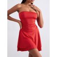 thumbnail image 6 of Elippeo Womens Strapless Beach Dress Solid Color Backless Ruced Slim A-Line Dress for Party, 6 of 10
