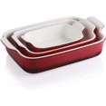 thumbnail image 1 of Sweejar Baking Pans Set, Ceramic 9x13 Baking Dish with Handle, Rectangular Casserole Dishes for Oven, Bakeware Sets of 3, Durable Lasagna Pan Deep for Kitchen, Banquet, Wedding Gift(Gradient Red), 1 of 6