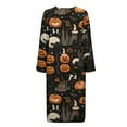 thumbnail image 5 of Xoenoiee Pumpkin Castle Moon Star Print Zipper Robes for Women Halloween Long Sleeve Housecoat Soft Nightgowns Sleepwear Crew Neck House Dresses with Pockets, Size XL, 5 of 7