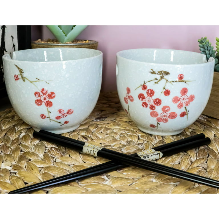 Ceramic Japanese Sakura Pink Cherry Blossoms Ramen Noodle Bowls