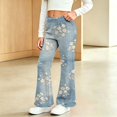 thumbnail image 2 of Hiijoy Girls Casual Jeggings Flared Floral Print Jeggings Kids Stretch Denim Pants, 2 of 9