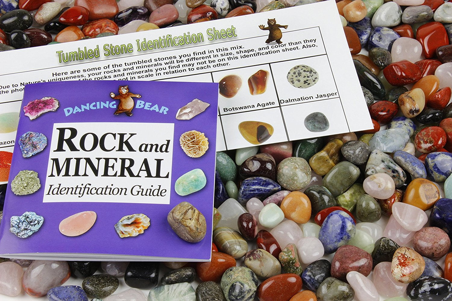 Box and 2 Velvet Pouches Included Geology Gem Kit for Kids Brand Dancing Bear Rock and Mineral Geology Education Collection 18 Pcs of Gem Stones w Identification Book 