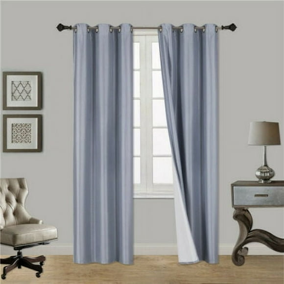 Faux Silk Slate Blue Blackout Curtains, 35” x 84”