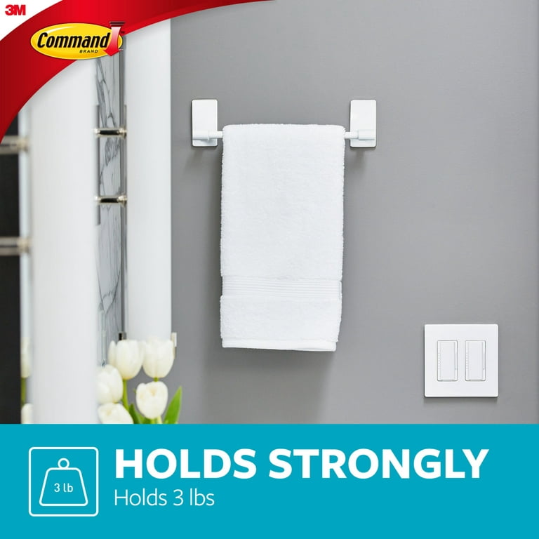 Command Bath Plastic Hand Towel Bar, White, 1 Hand Towel Bar, 4 Strips