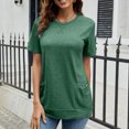 thumbnail image 2 of Womens Summer Tops Casual Crewneck Solid Color Short Sleeve Pullover T-Shirt Ladies Beach Blouses Tops for Women, 2 of 8