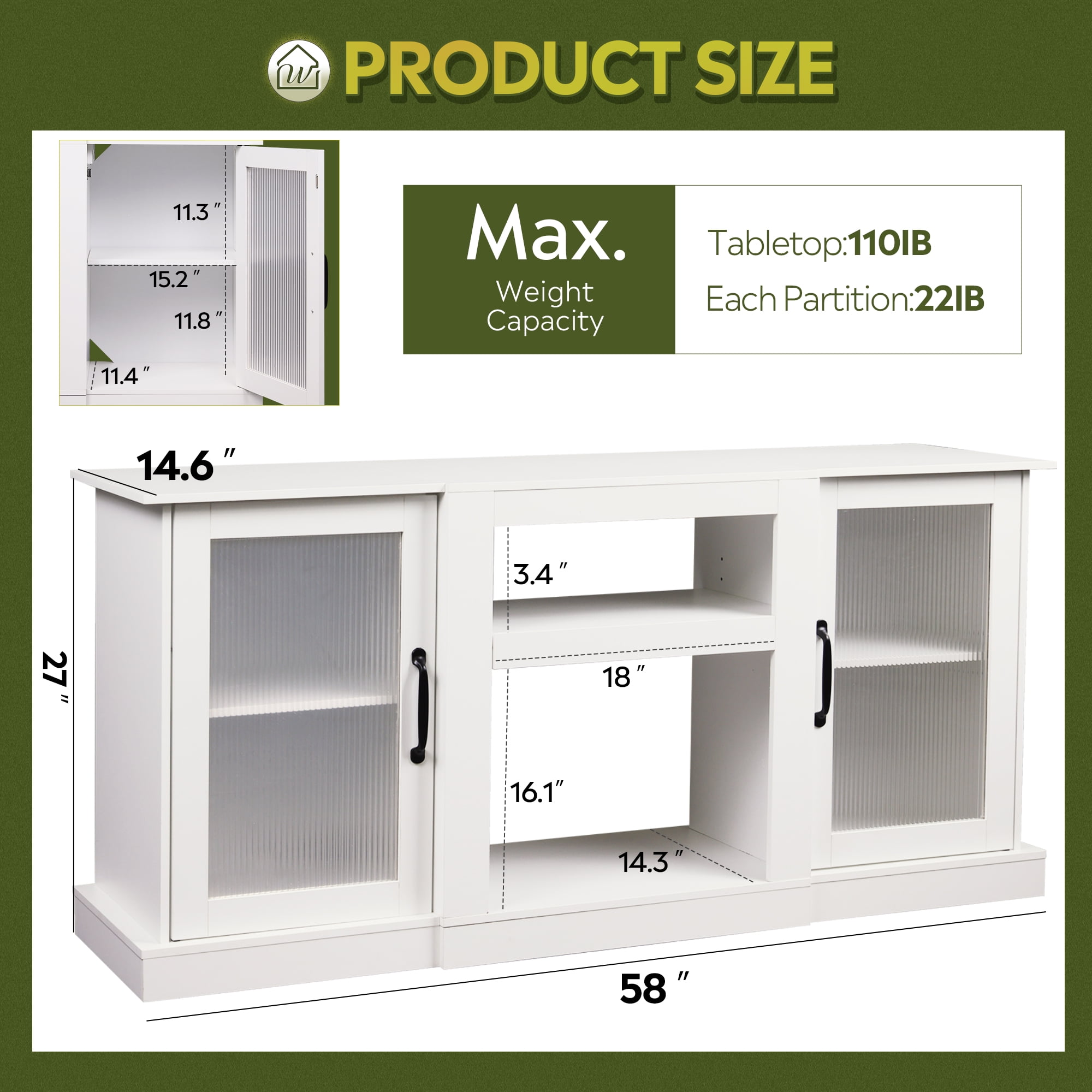GALAXHERO TV Stand for 65 inch TV Media Console Cabinet with Storage and Open Shelves Entertainment Center for Living Room, Bedroom White