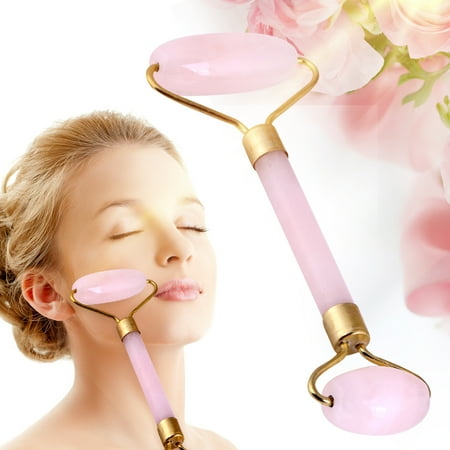 Crystal Massage - 1pc Rose Quartz Crystal Double-head Beauty Roller Face Neck Massage Tool,Face Massager, Face Roller