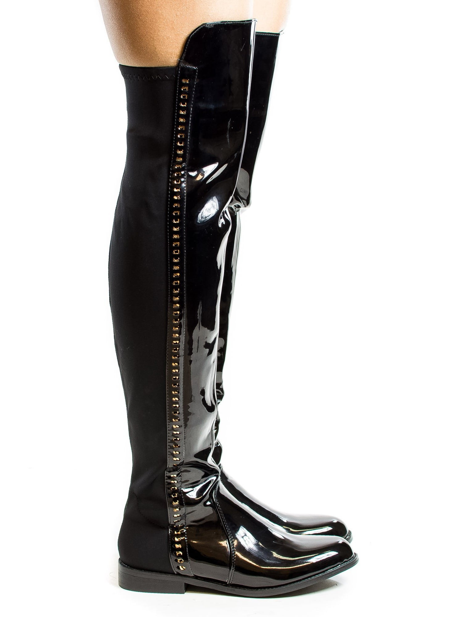 DbDk Kabul1 by DBDK, Round Toe Thigh High Gold Chain