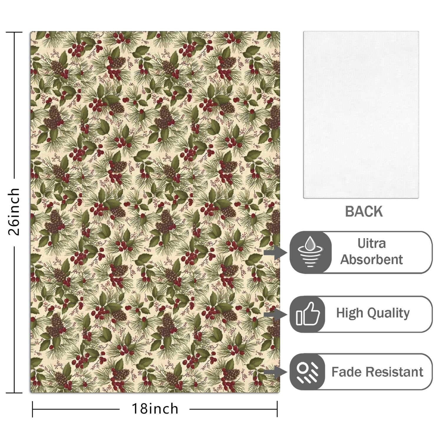 2 Pcs Funny Kitchen Towels,Beige Christmas Pine Cone Pattern Microfiber Dish Towels,Kitchen Tea Towels,Kitchen Towel Set (18" X 26")