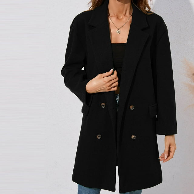 EGNMCR Veste à Manches Longues pour Femmes, Manteau Décontracté Sans Capuche à Manches Longues & Vestes Manteau Uni à Manches Longues pour Femmes Manteau en Laine à Revers Manteau/veste Décontracté Sans Capuche à Manches Longues Women Coat