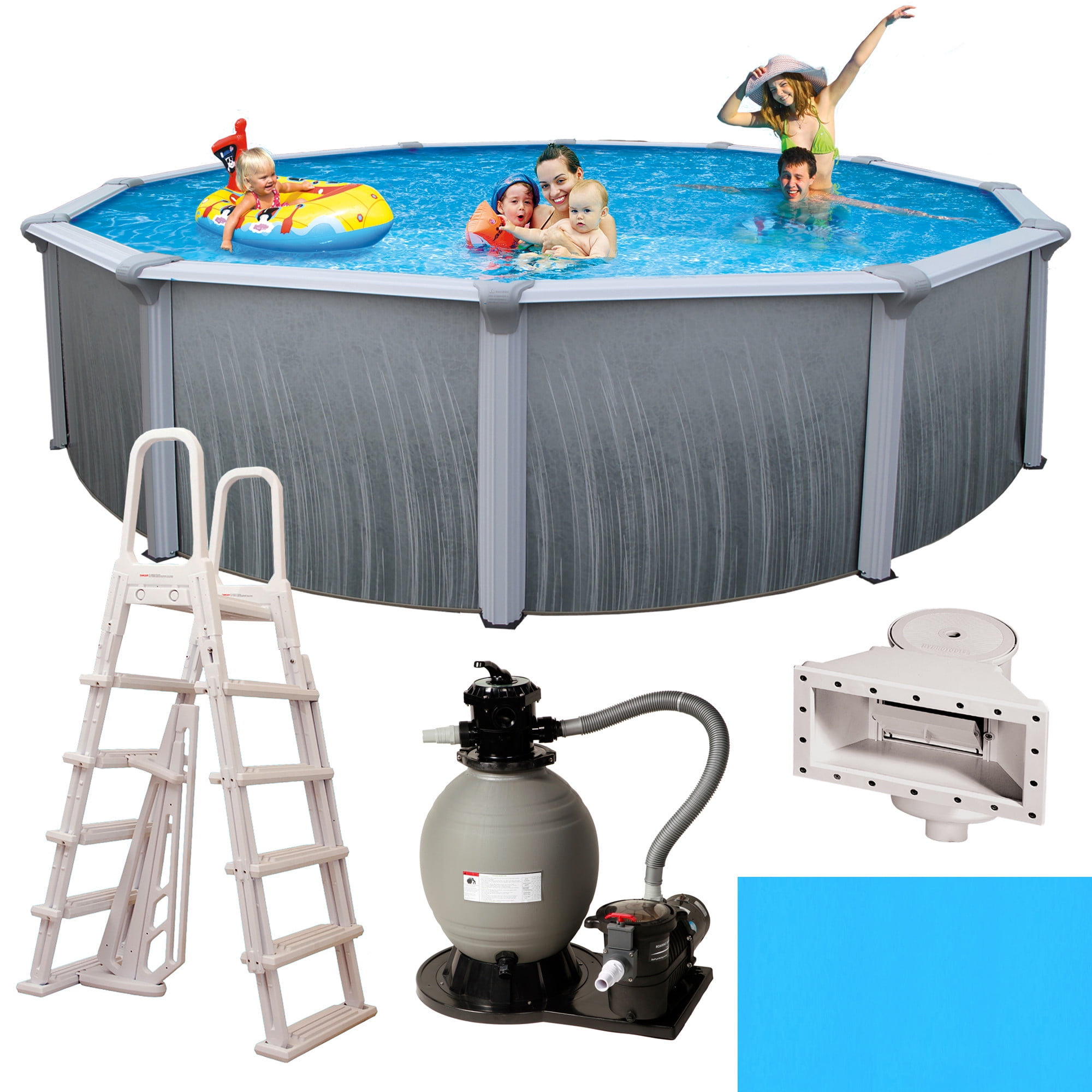 Blue Wave Martinique Round 52 In Deep 7 Top Rail Metal Wall Swimming Pool Package