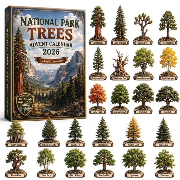 CQHVKQ Christmas National Parks Advent Calendar 2026, 24 Days Christmas Countdown Calendar of Wild Places Keepsakes, 2D Acrylic Trees Ornaments Advent Calendar for Nature Lover Gifts, Xmas Tree