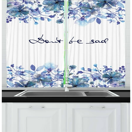 Fine Bedroom Sets Watercolor Curtains 2 Panels Set, Blue Flowers and Branches with Leaves Natural Imagery Fine Art Theme, Window Drapes for Living Room Bedroom, 55W X 39L Inches, Royal Blue Pale Blue, by Ambesonne ()