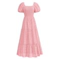 thumbnail image 1 of Vestido de verano PRETTYGARDEN 2025 con ojales y cuello cuadrado y manga abullonada, 1 of 9
