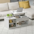 thumbnail image 2 of Costway Mesa de Centro con Tablero Elevable Mesa de Té Moderna Compartimentos Abiertos y Ocultos para Sala de Estar 100 x 50 x 45-59 cm Blanco, 2 of 9