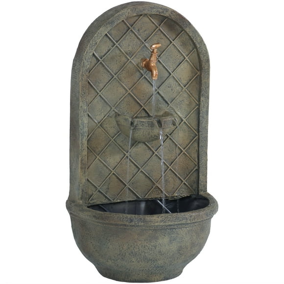 Sunnydaze 26"H Electric Polystone Messina Outdoor Wall-Mount Water Fountain, Florentine Stone Finish