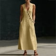 thumbnail image 6 of Kojanyu Women's Summer Sleeveless V-Neck Ruffled Long Dress with Belt 100% Cotton Casual Maxi Dress for Vacation Daily and Special Occasions, 6 of 8