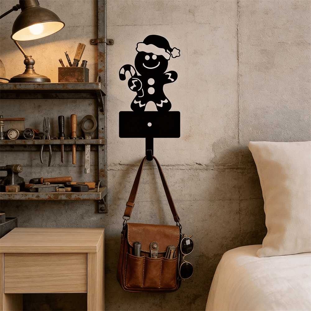 5 Hook Gingerbread Man Key Holder Wall Mount Christmas Home Decor Key Organizer
