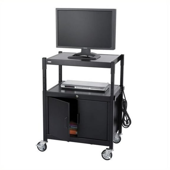 Safco Steel Adjustable AV Cart With Cabinet in Black