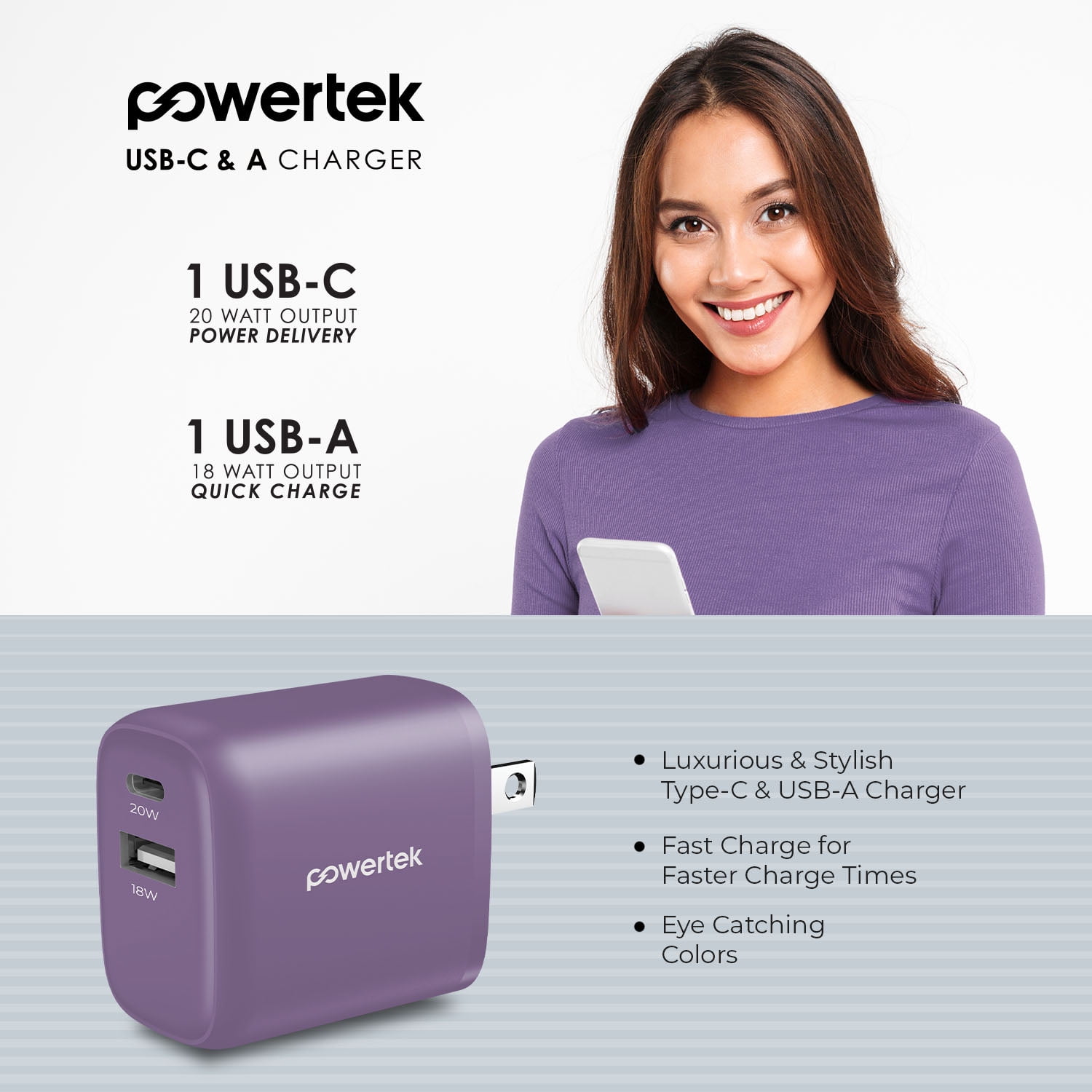 Liquipel Powertek Retro 20W Combo Wall Charger - Purple - Walmart.com