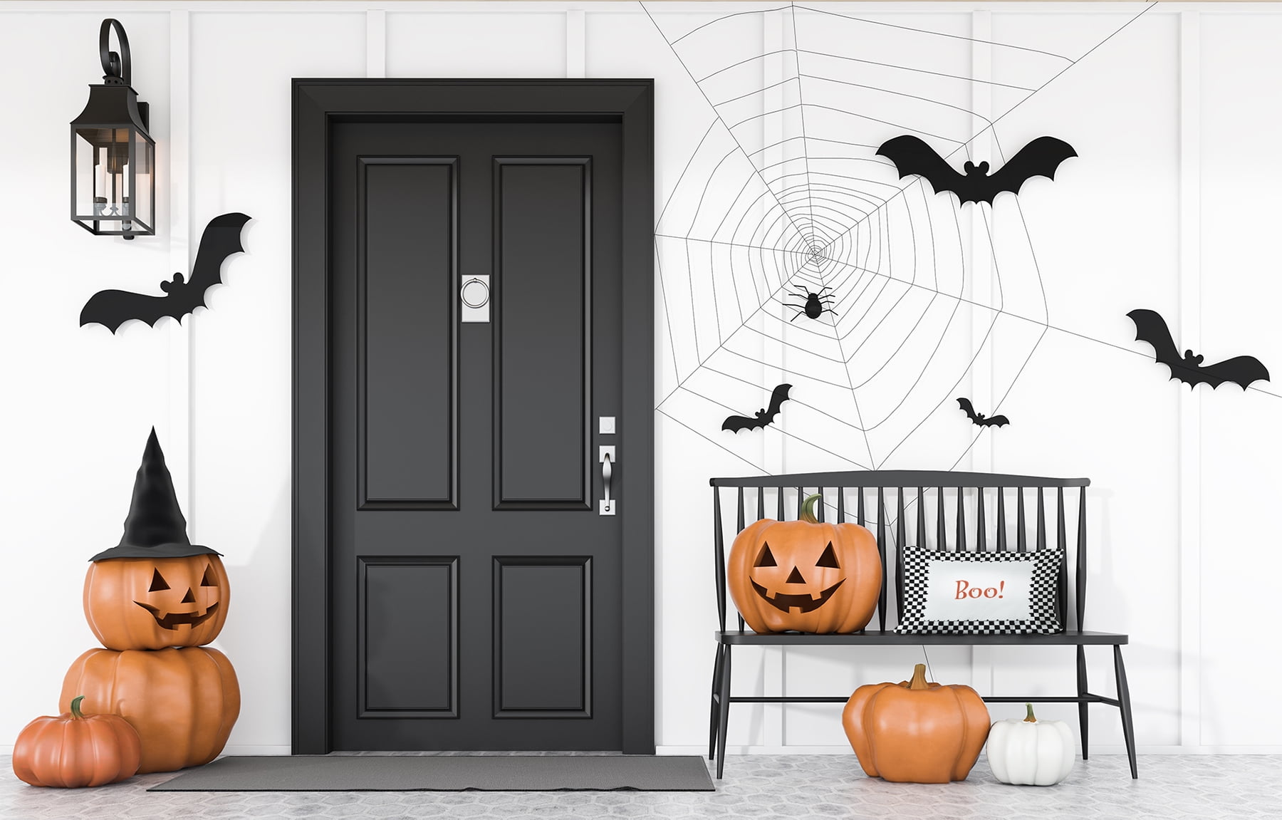 20" x 14" Simply Daisy Halloween Boo Checks Polyester Indoor/Outdoor Pillow, Black Qty 1
