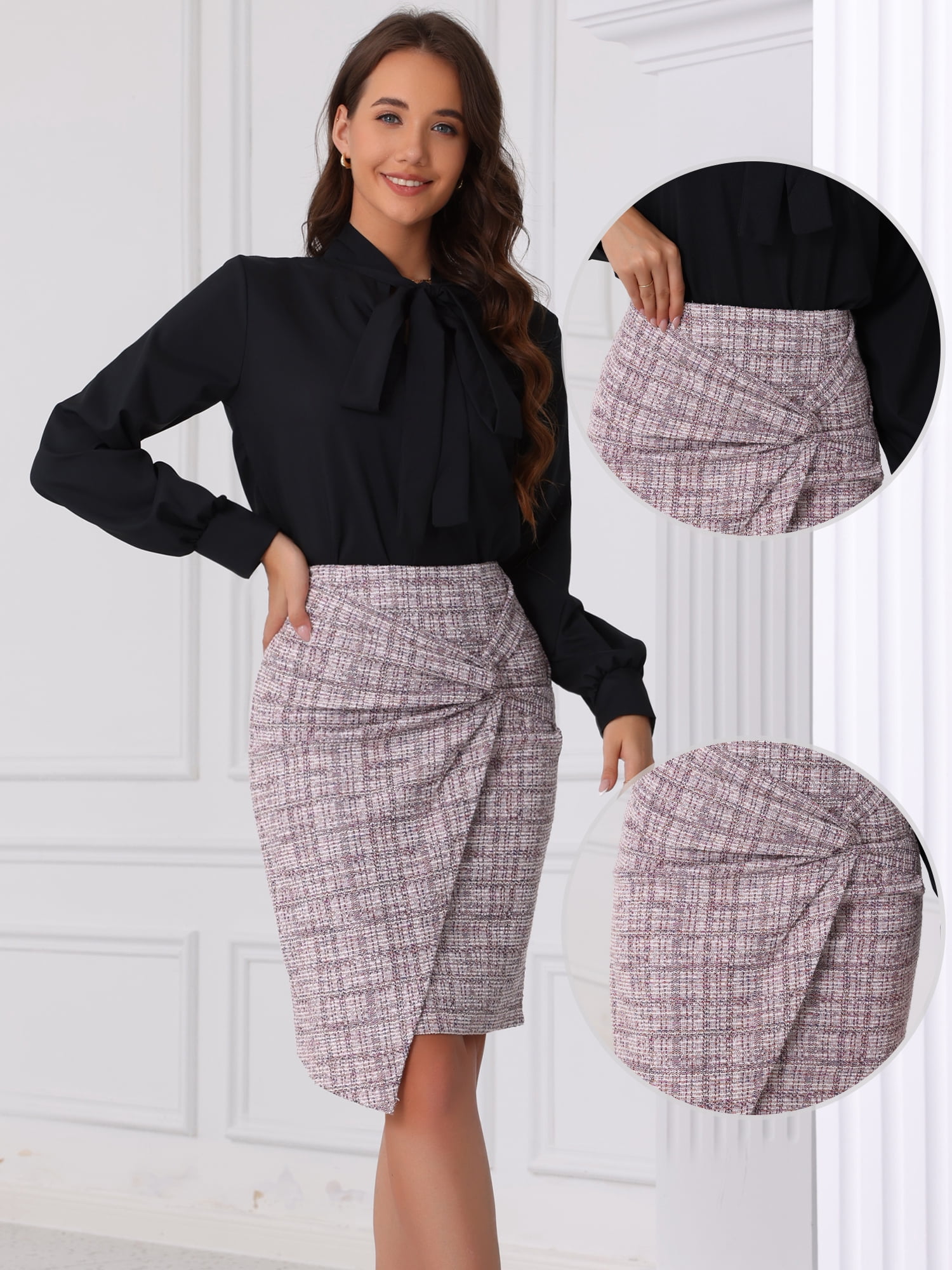 DARING DIVA Women's Knee Length Wrap Front Skirt for Office and Casual Wear L