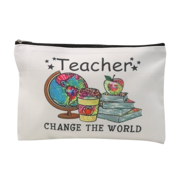 Unique Bargains 1 Pc Durable Globe Letter Makeup Bag White Canvas