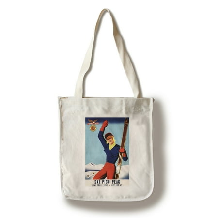 Flexible Flyer Skis Pin-Up Girl Waving - Vintage Travel Poster (100% Cotton Tote Bag -