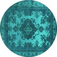 thumbnail image 1 of Ahgly Company Machine Washable Indoor Round Oriental Turquoise Blue Industrial Area Rugs, 5' Round, 1 of 4
