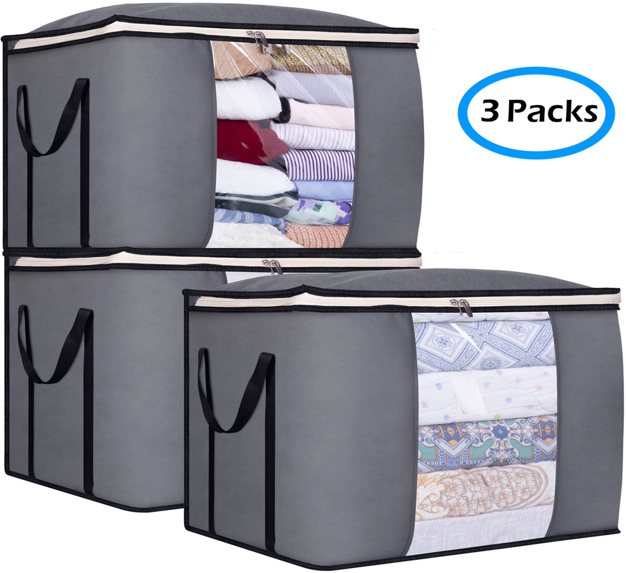 MISSLO 100L Clothes Storage Organizer 3PCS Foldable Comforter Blanket