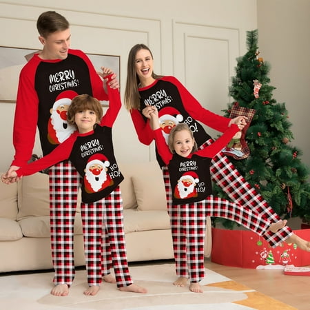

SILVERCELL Matching Family Pajamas Sets Christmas PJ s with Letter and Plaid Printed Long Sleeve Tee and Bottom Loungewear