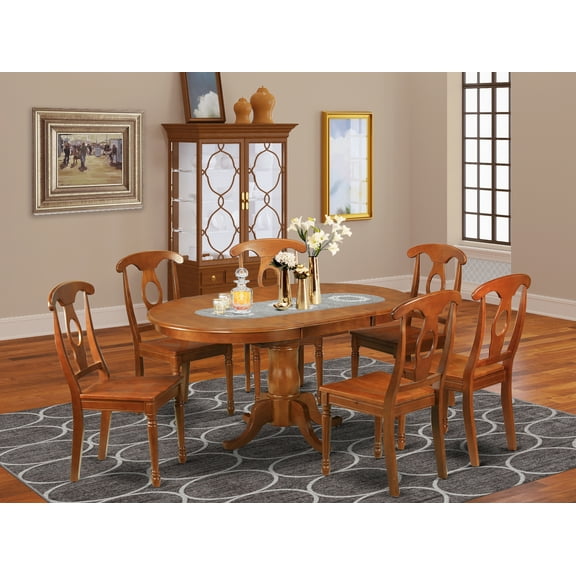 PONA7-SBR-W 7 Pc Dining room set-Oval Dining Table with Leaf and 6 Chairs