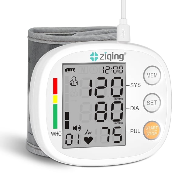 Ziqing Adult Series Fully Automatic LCD Wrist Blood Pressure Monitor, Digital Wrist Blood Pressure Monitor, Voice Broadcast with Carrying Case, White