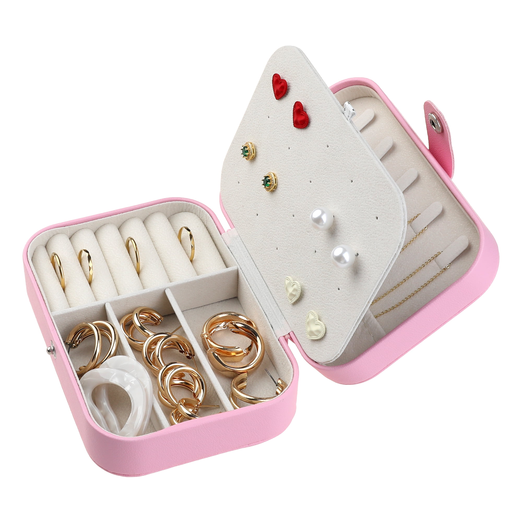 Unique Bargains Jewelry Box Small PU Leather Jewelry Organizer Case Storage Display Holder Light Pink